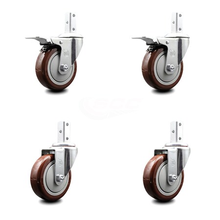 Service Caster 4 Inch Maroon Poly Swivel 3/4 Inch Square Stem Caster Total Lock Brakes, 2PK SCC-SQTTL20S414-PPUB-MRN-34-2-S-2